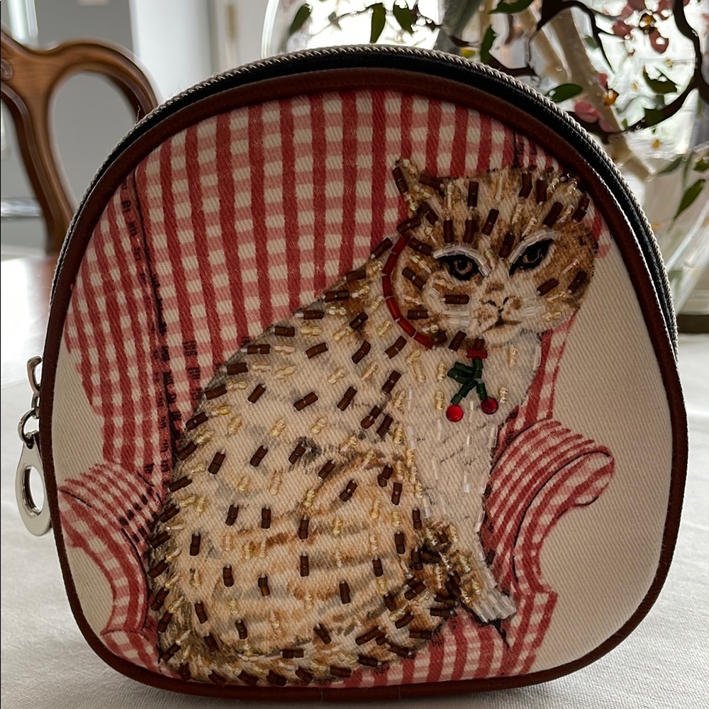 Cat beaded bag cosmetic pouch zipper top - Picture 7 of 7